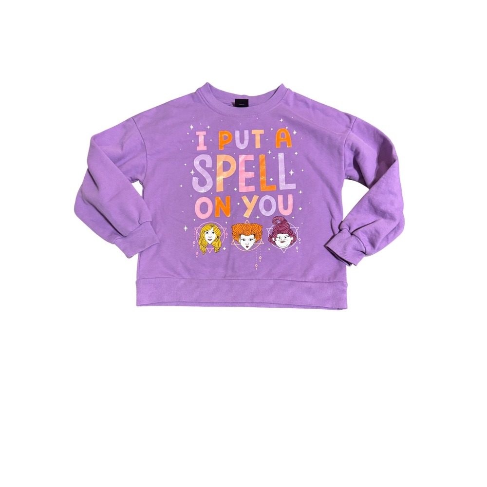 Disney Hocus Pocus Size Medium 7-8 Kids Purple Crew Neck Long Sleeve Sweatshirt